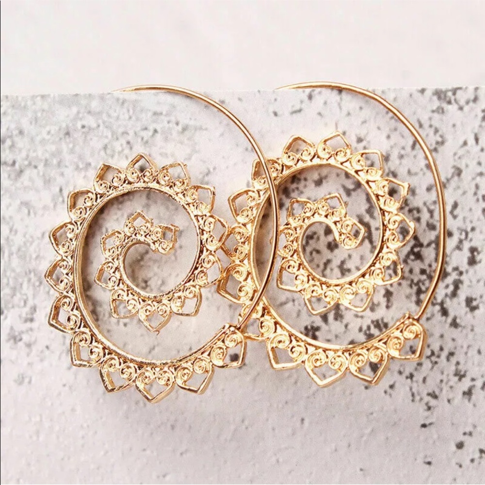 🎉HP🎉 Tribal Gold Boho Hoop Earrings! - Picture 2 of 4